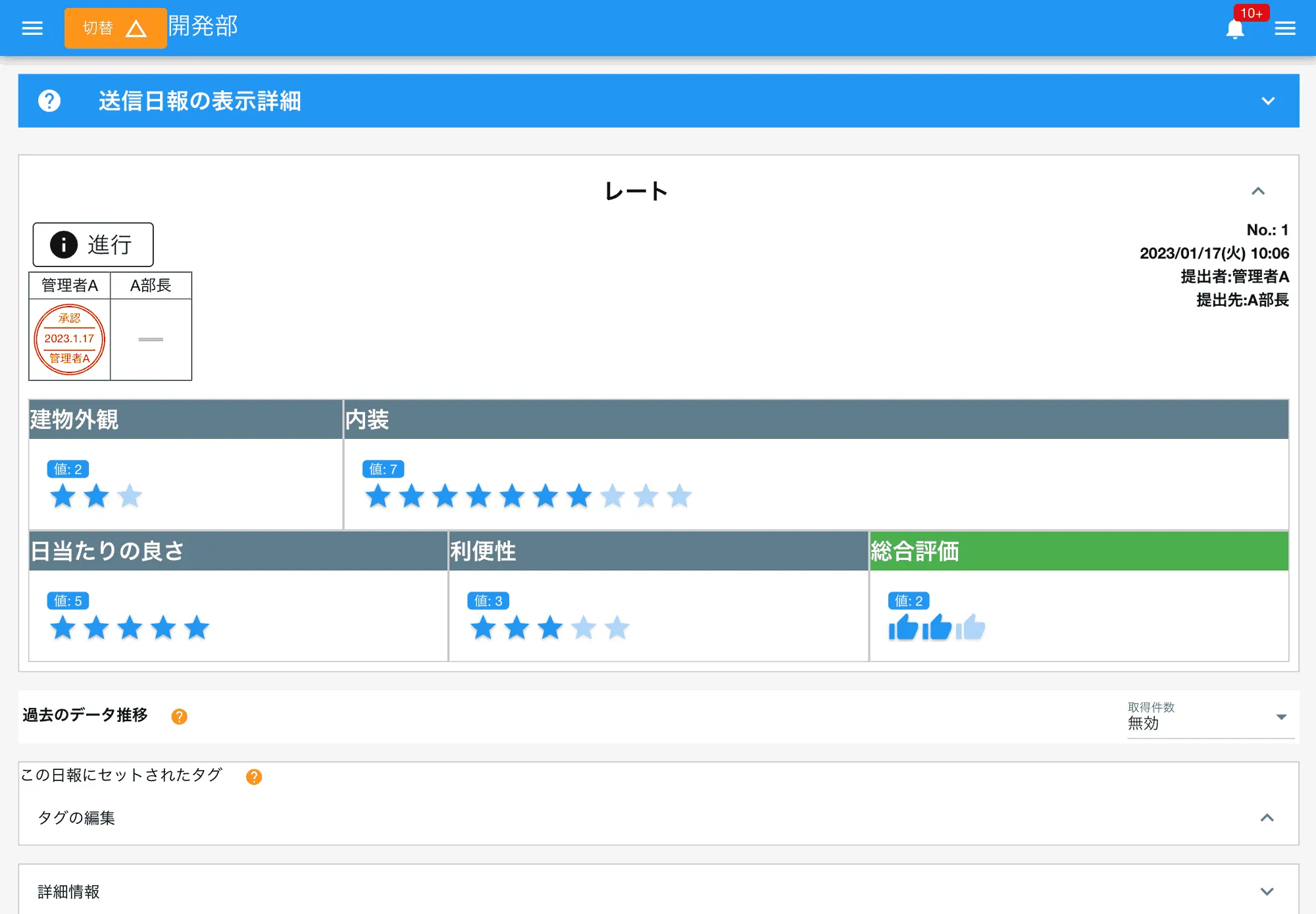 レビューでおなじみ⭐⭐⭐⭐⭐風な入力方式です。直感的な評価や満足度、重要度を簡単に記録できます