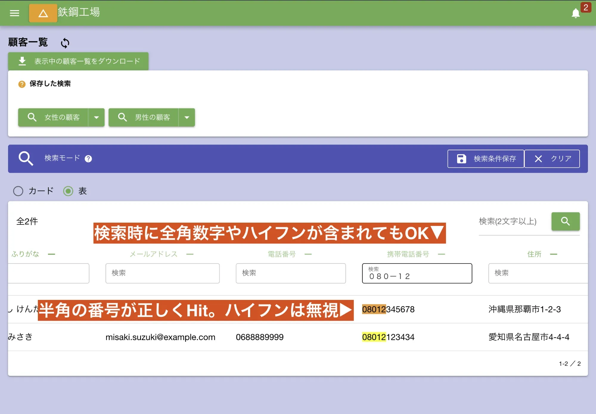 電話番号の場合は全角半角どっちでもOK