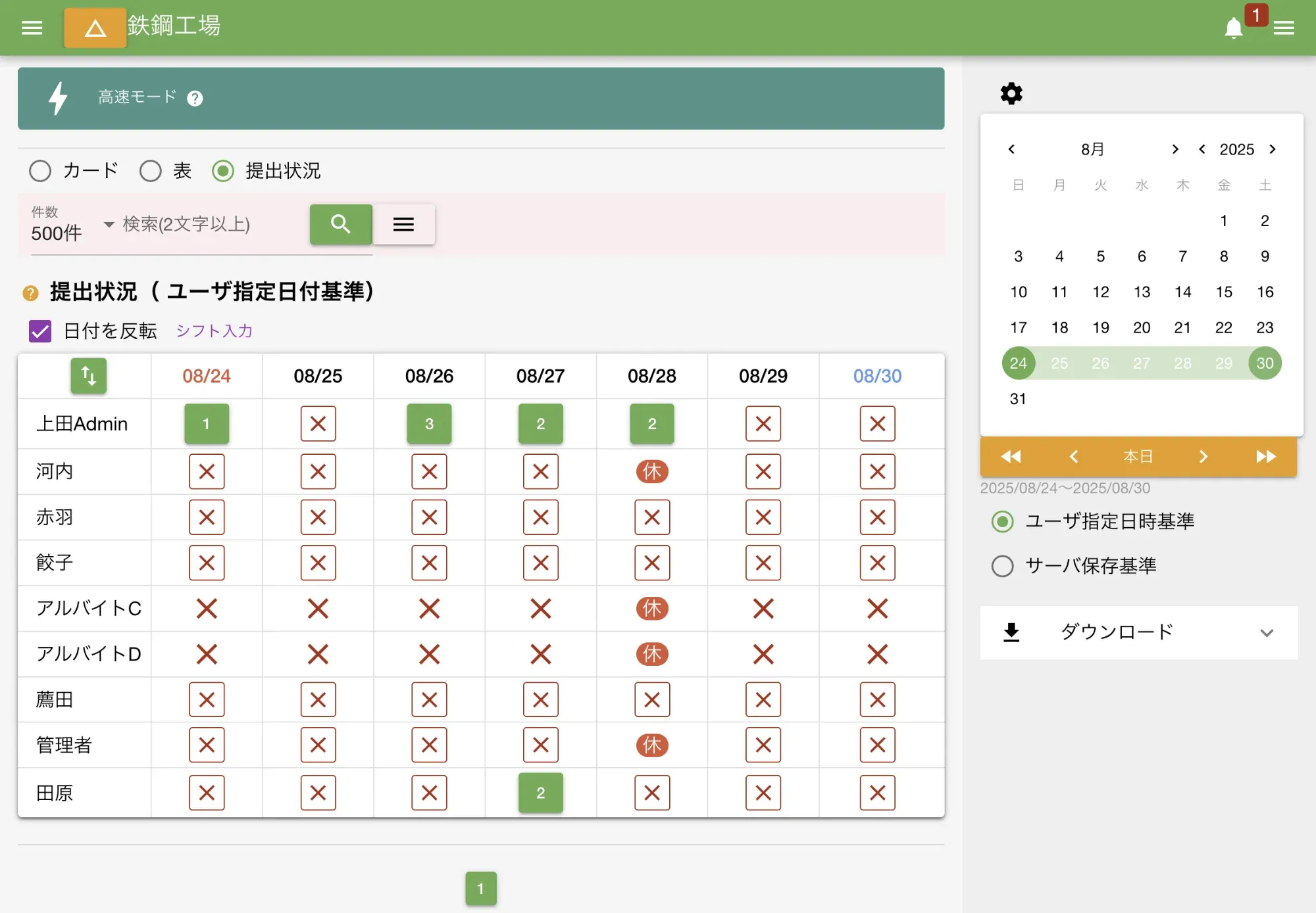 提出状況表を見れば誰が未提出か瞬時にわかります