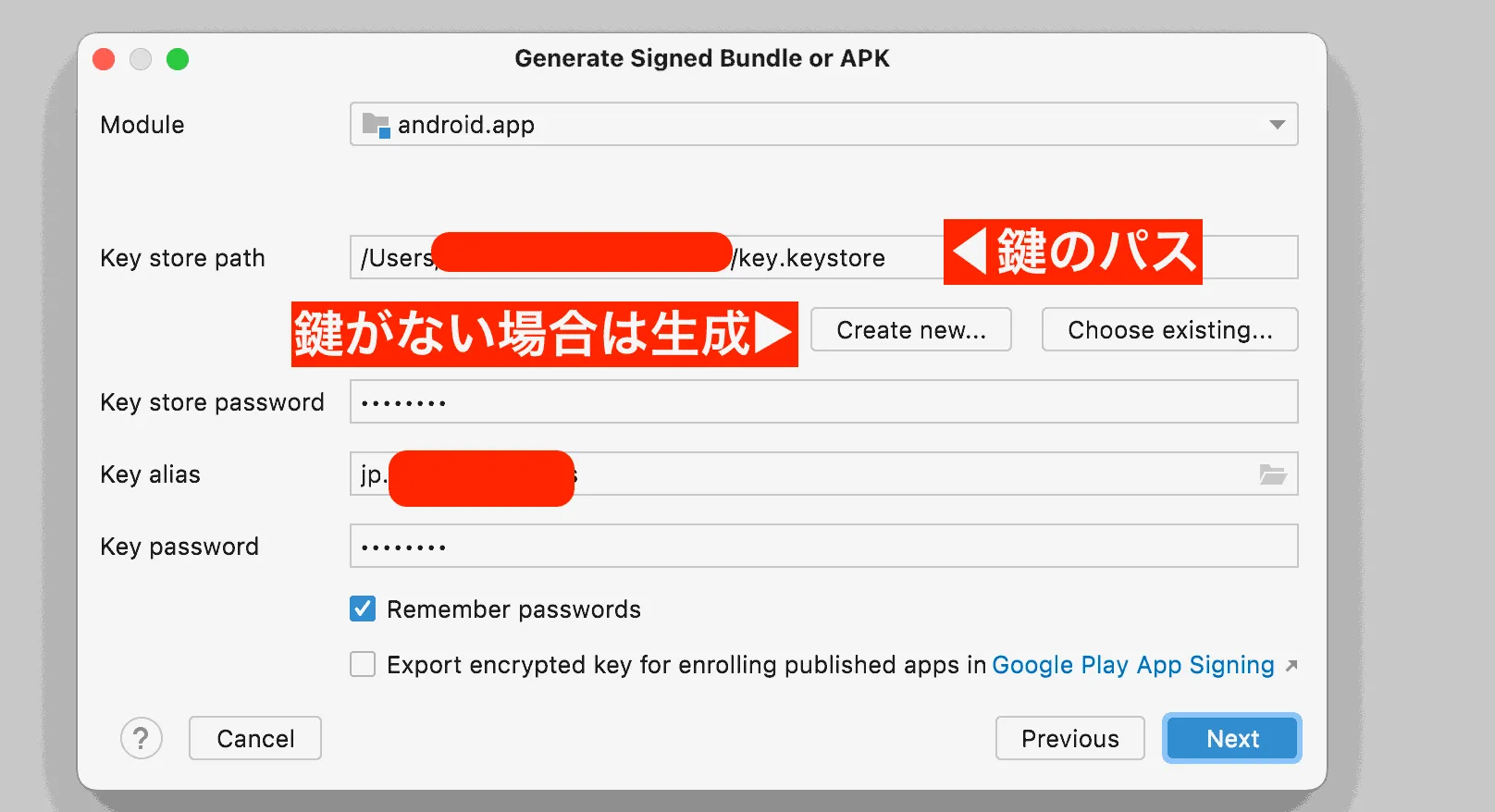 署名用の鍵やエイリアスなどの情報を入力する。一度入力すると次回以降は記録されるので設定自体は最初の1回だけ行えば良い