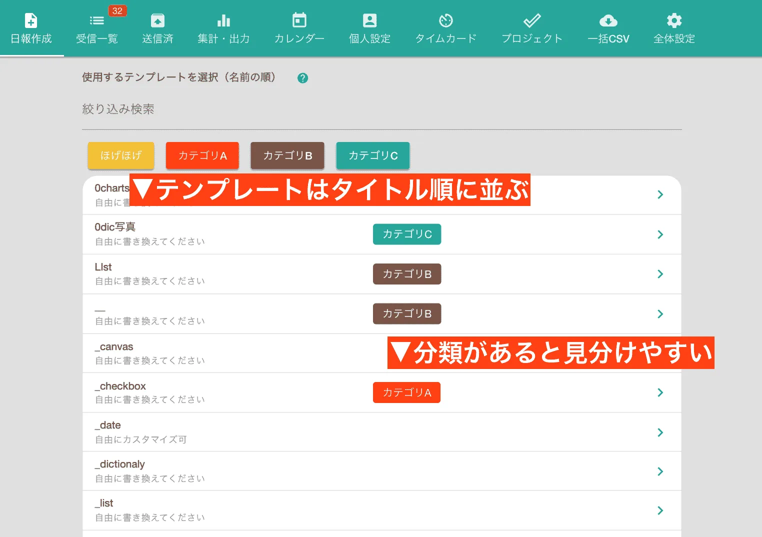 日報を書くときにテンプレートを選ぶ必要がある
