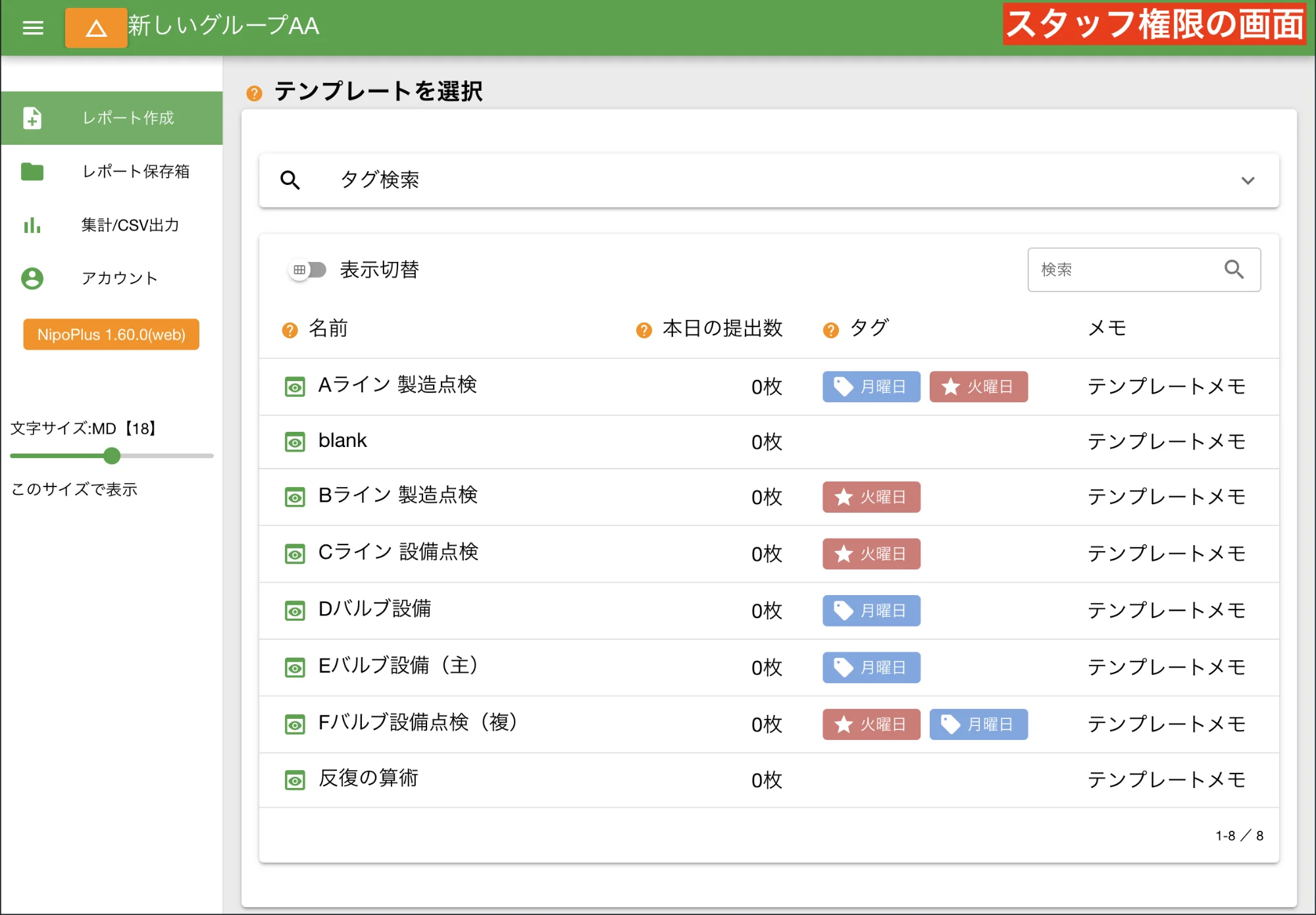 スタッフと書き込みのみ権限は設定に関するメニューが見えないよ