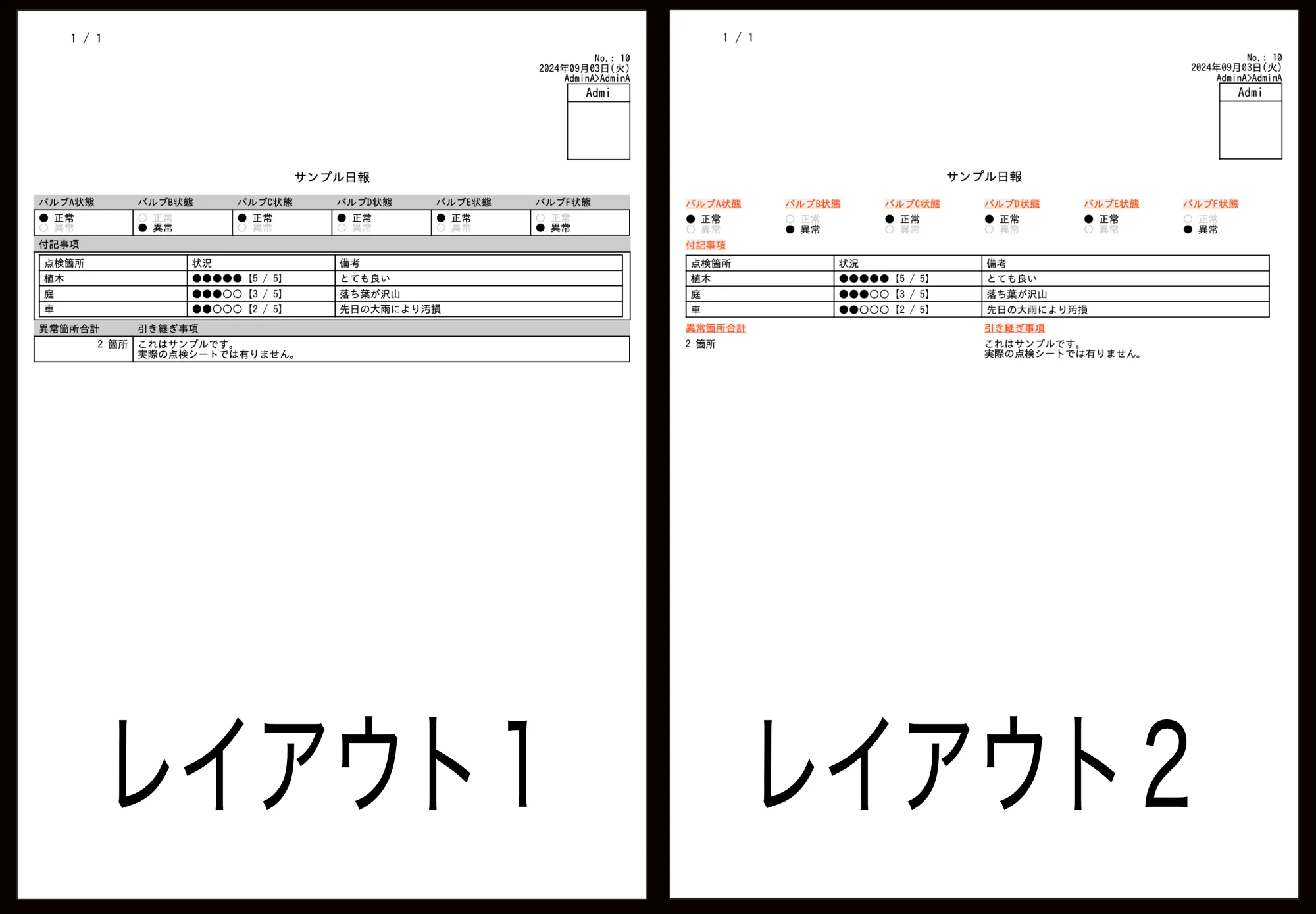 同じレポートを異なるレイアウトで出力したよ