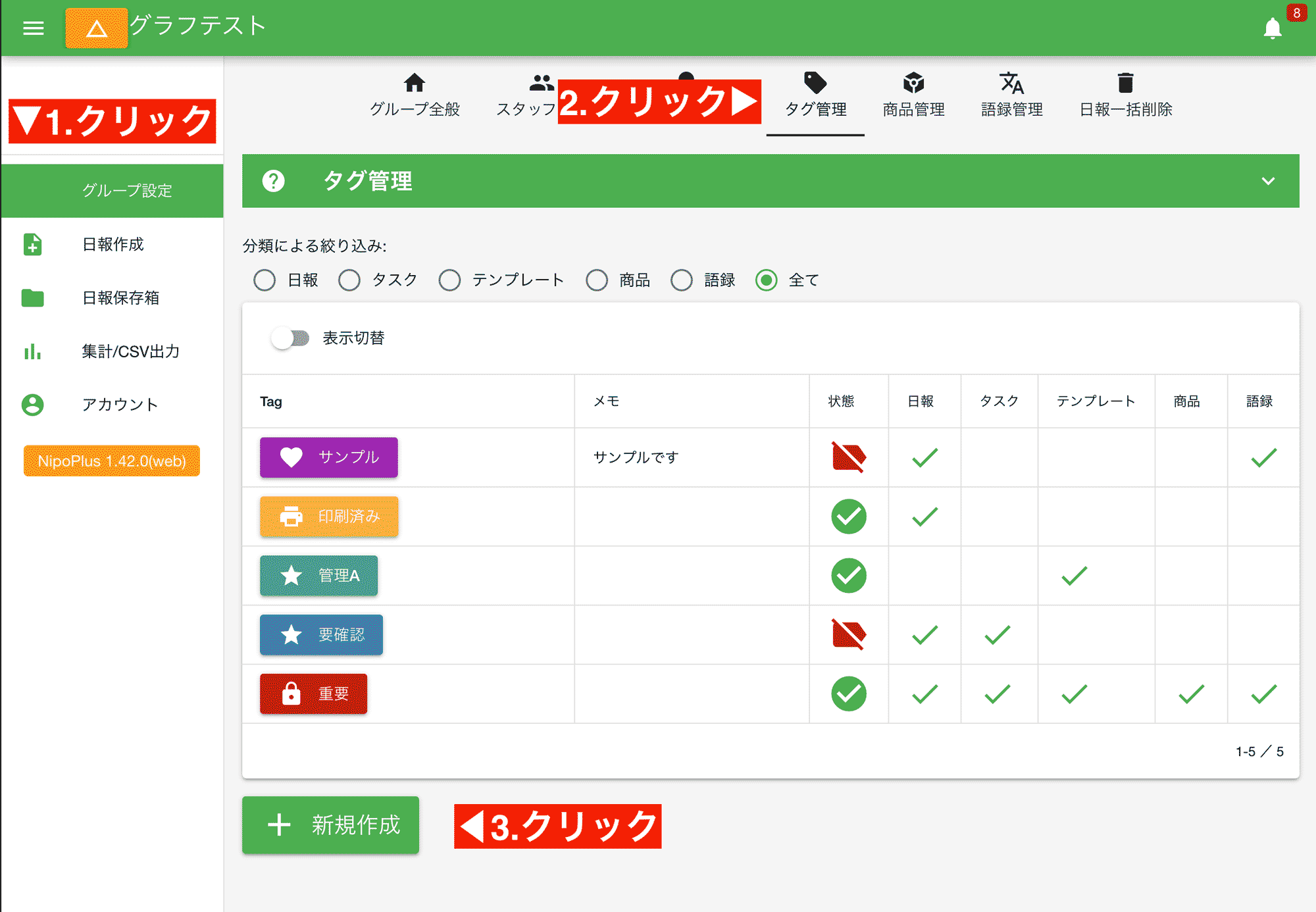 タグを作っておけばいつでもクリックで使えるから便利です