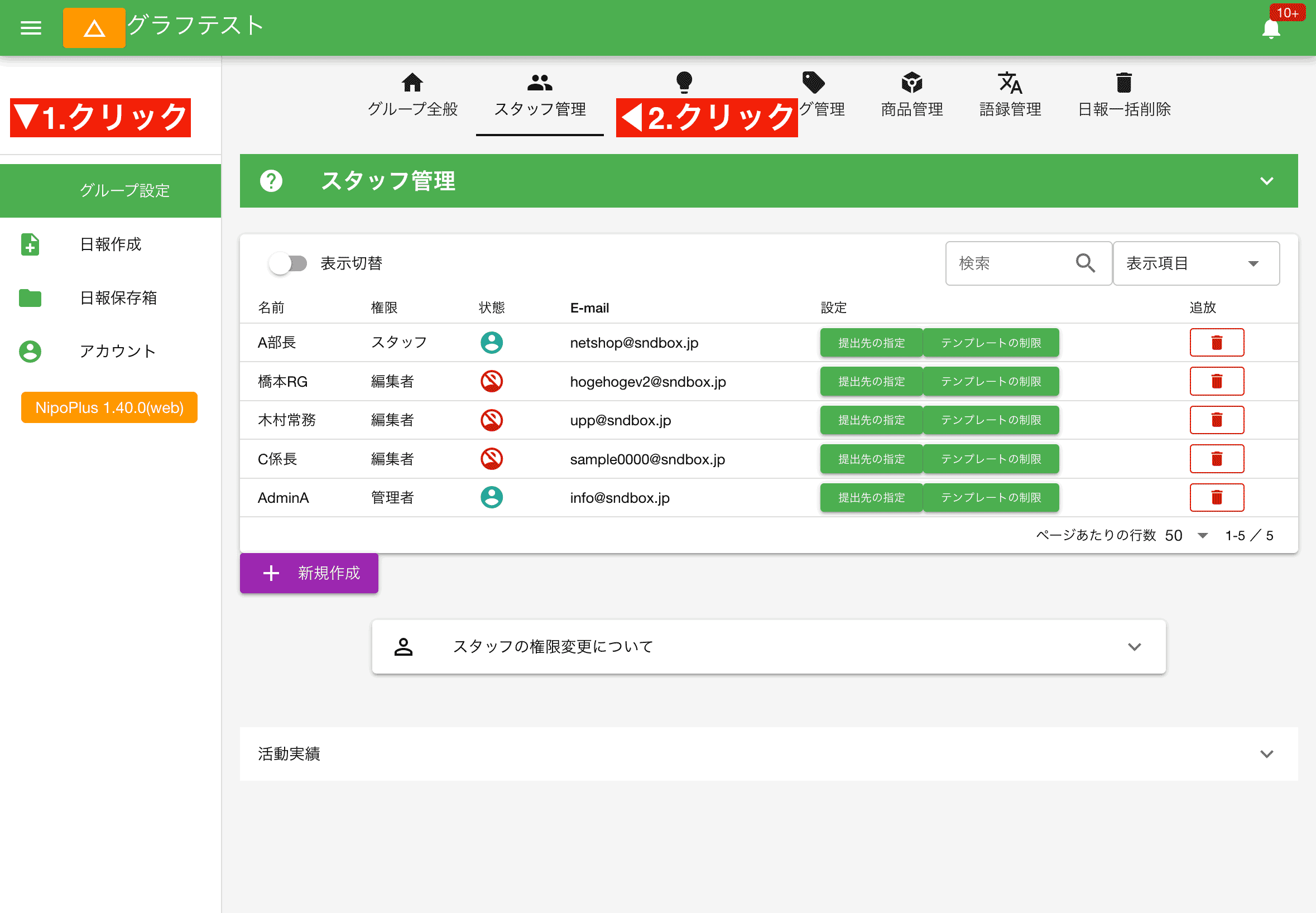 グループに参加しているスタッフの一覧を見てみましょう