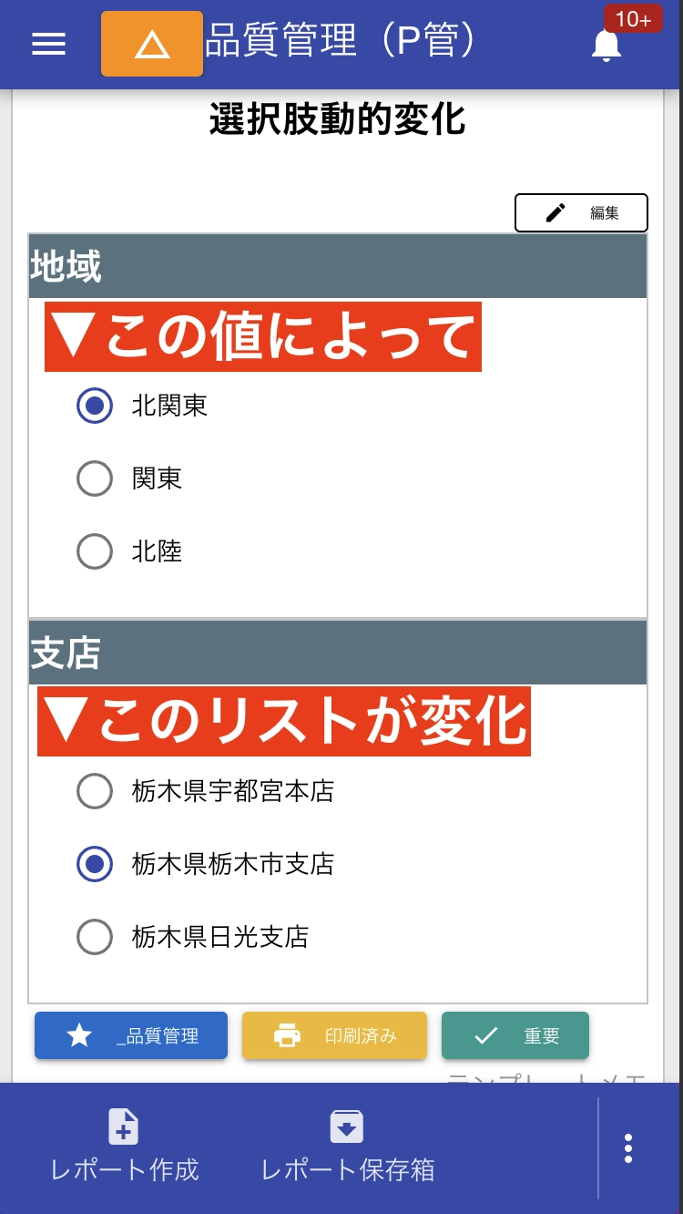 他の入力結果に応じて選択肢のリストを動的に変化できます