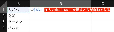 2つついたセル番地は絶対参照としてみなされます。