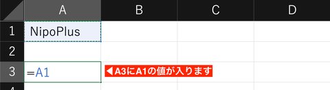 参照を使うには先頭に = を入力し、その後に参照したいセル番地をクリックして入力します