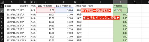 エクセルを使って経過時間を計算するには、終了時刻-開始時刻と計算するだけです