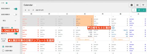月間カレンダーで集計を表示した例