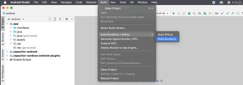 AndroidStudioのメニューからBuildBundlesを選びます